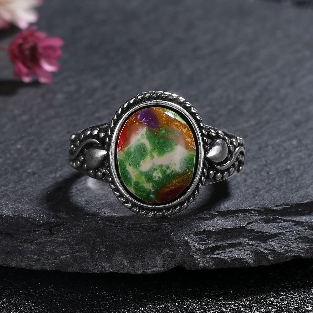 Vintage Natural Emperor Stone Ring S925 Silver Retro Hollow Luxury Fine Jewelry Wedding Gift for Women - AMULET RING STORE