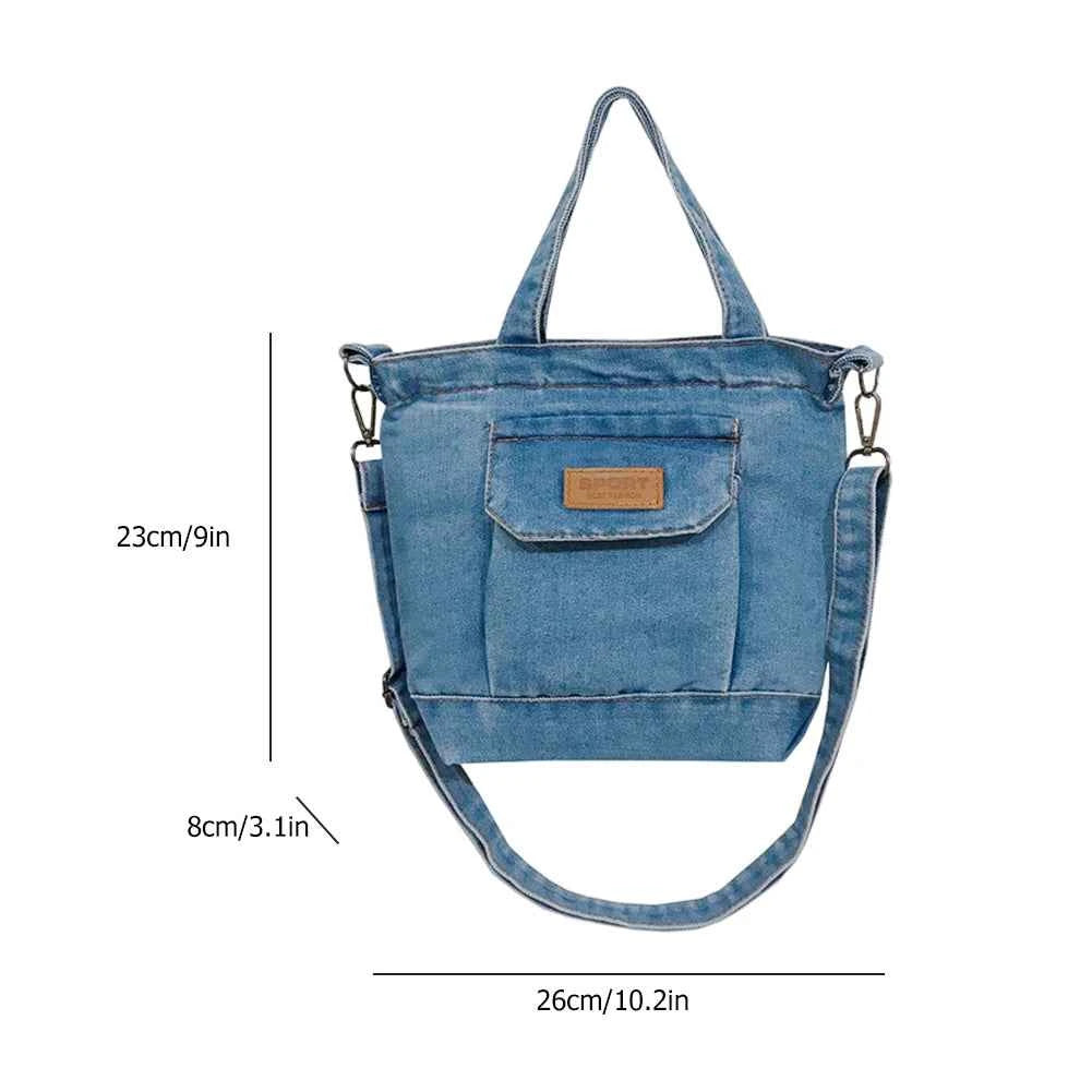 Women Stylish Tote Handbag Denim Shopper Shoulder Handbag Large Capacity Adjustable Straps with Pockets Daily Handbag and Purse