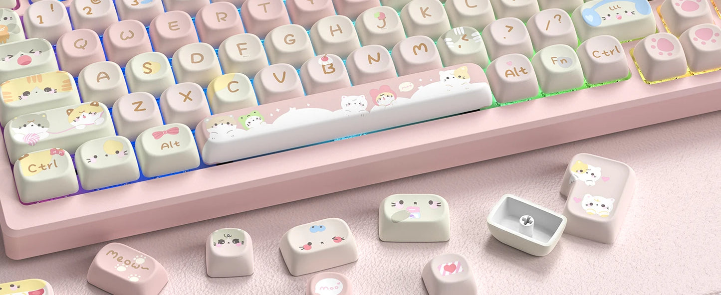134 Keys Pink Cat  MOA Profile PBT Keycaps Customs Dye Sub Key caps for 61/87/104 Cherry MX Switch Gaming Mechanical Keyboard