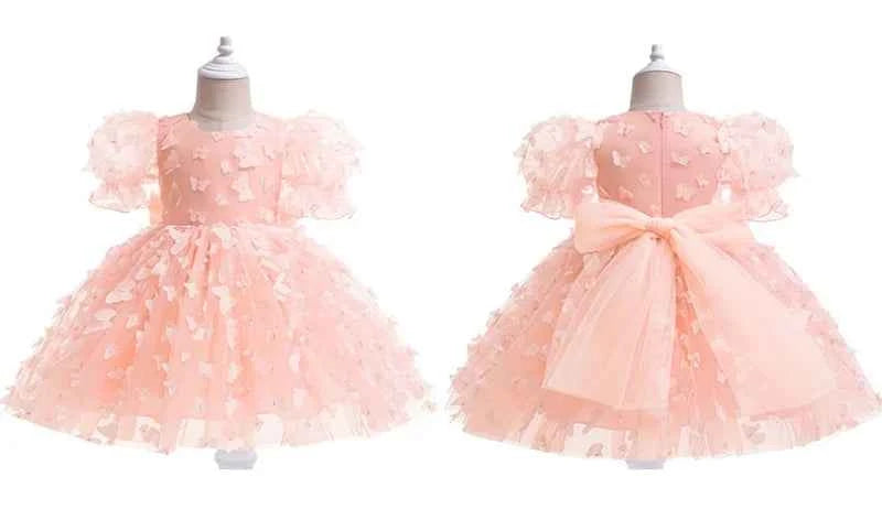 Baby girl dress three-dimensional butterfly Bubble sleeve mesh fluffy princess dress performance birthday party dress girl dress