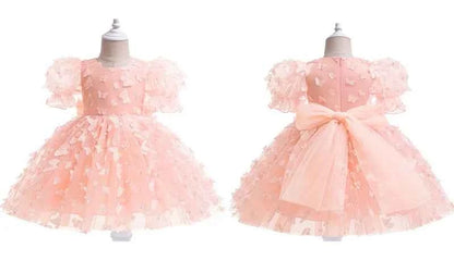 Baby girl dress three-dimensional butterfly Bubble sleeve mesh fluffy princess dress performance birthday party dress girl dress