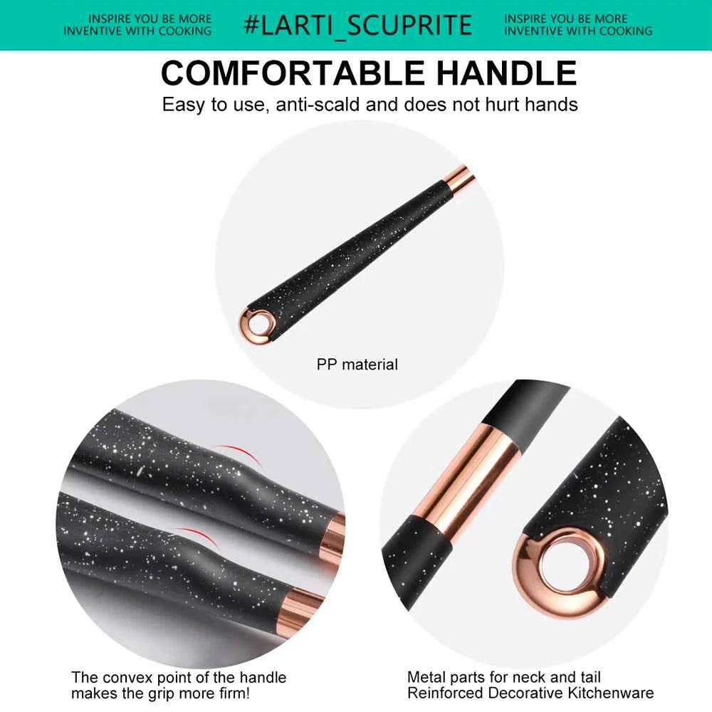 Good Quality Silicone Kitchen Utensils Set Rose Gold Plated Handle Cooking Tool Non-stick Heat Resistant Kitchenware Accessories