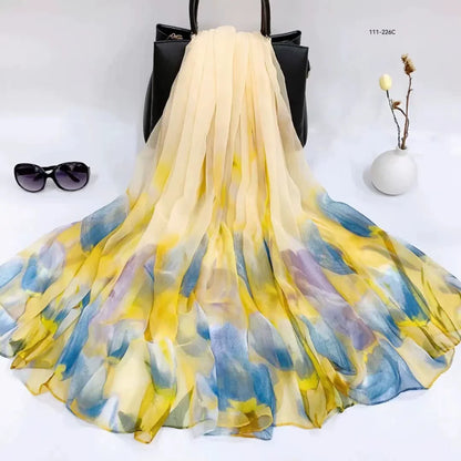 2025 Silk Scarf Women Hijab Pashmina Long Beach Stoles Shawl Wrap Headbands Spring Warm Scarves Bandana Ladies Neckscarf Foulard