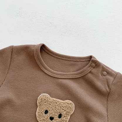 Cotton Romper Gift Hat with Ear New In Summer Kids Baby Girls Boys Short Sleeve Waffle Patch Bear Infant Newborn Jumpsuits - AMULET RING STORE
