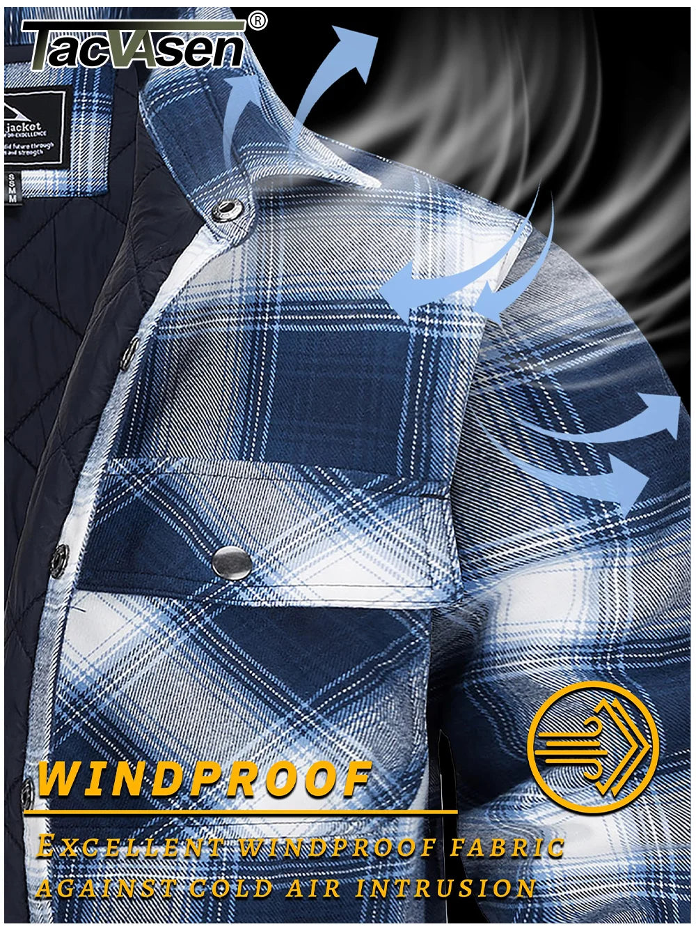 TACVASEN Winter Plaid Cotton Jackets Mens Long Sleeve Quilted Lined Flannel Shirt Jacket Multi-Pockets Outwear Hiking Coats Tops