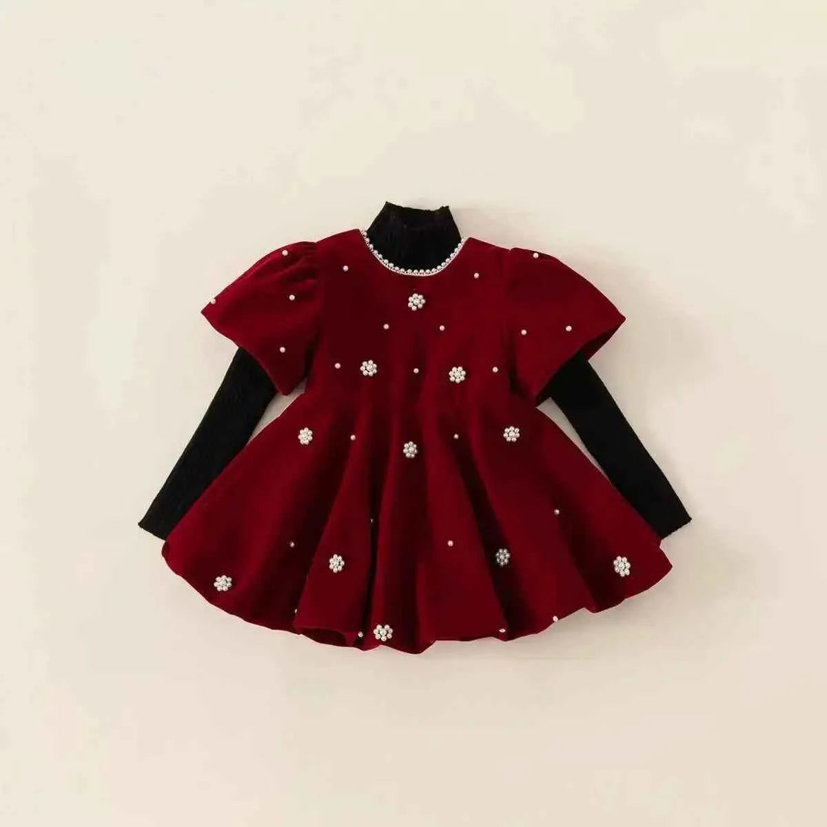 Autumn Winter Children Dress 1-10Y Girls Pearl Thick Warm Fleece Party Christmas Princess Dresses Toddler Wear Kids Clothing New