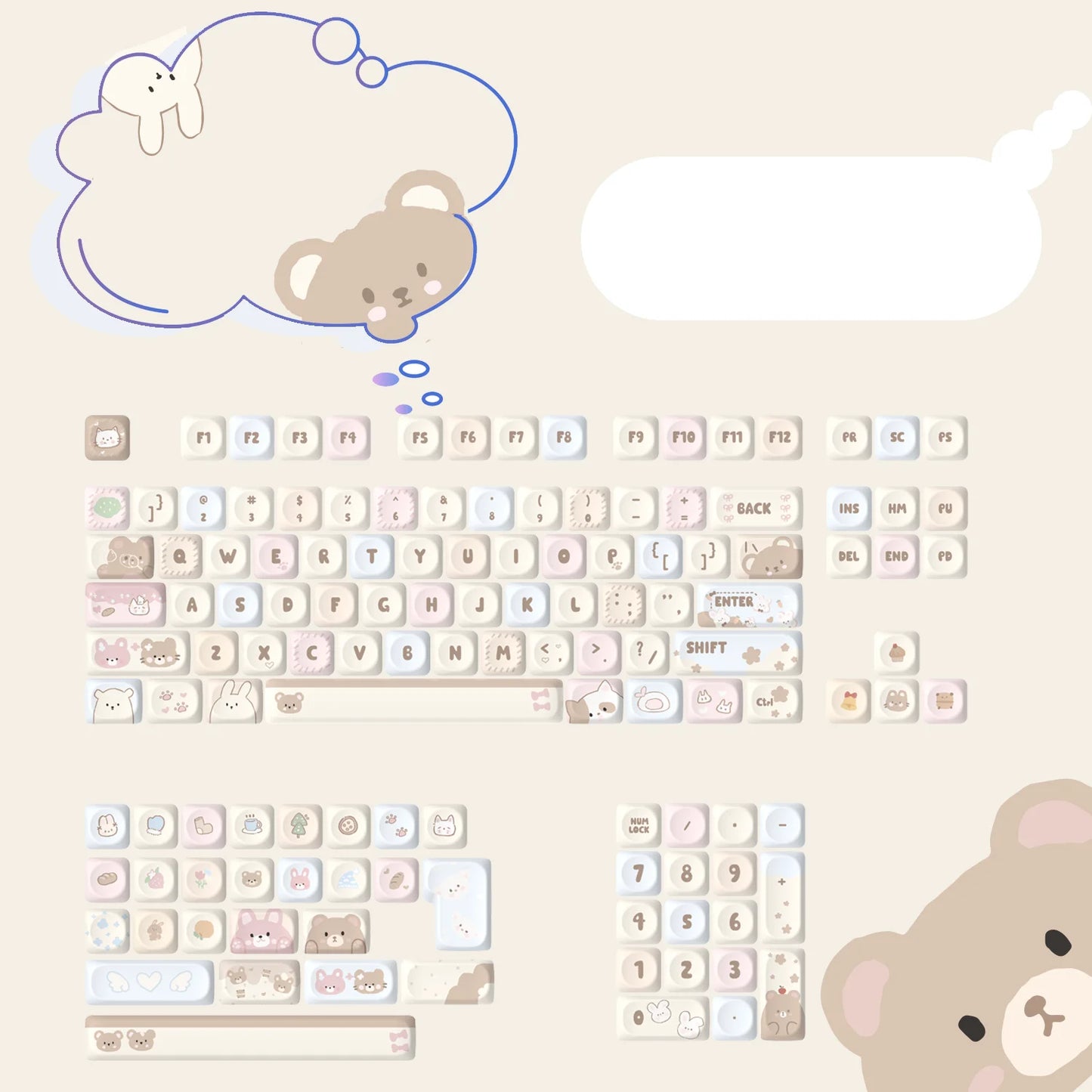 134 Keys Pink Cat  MOA Profile PBT Keycaps Customs Dye Sub Key caps for 61/87/104 Cherry MX Switch Gaming Mechanical Keyboard