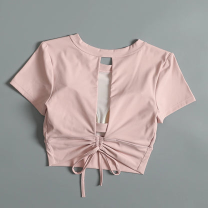 Yoga suit with chest pad sports beauty back fashionable quick-drying short-sleeved T-shirt running Pilates training fitness - AMULET RING STORE