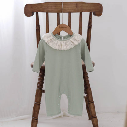 Spring and Autumn Baby Girl Solid Color Cute Doll Collar Long Sleeve Jumpsuit Baby Girl Autumn Jumpsuit - AMULET RING STORE