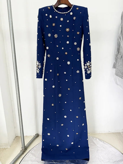 HIGH STREET Newest Fashion 2025 Designer Party Vestido Women's Formal Long Sleeve Luxurious Beaded Long Maxi Dress