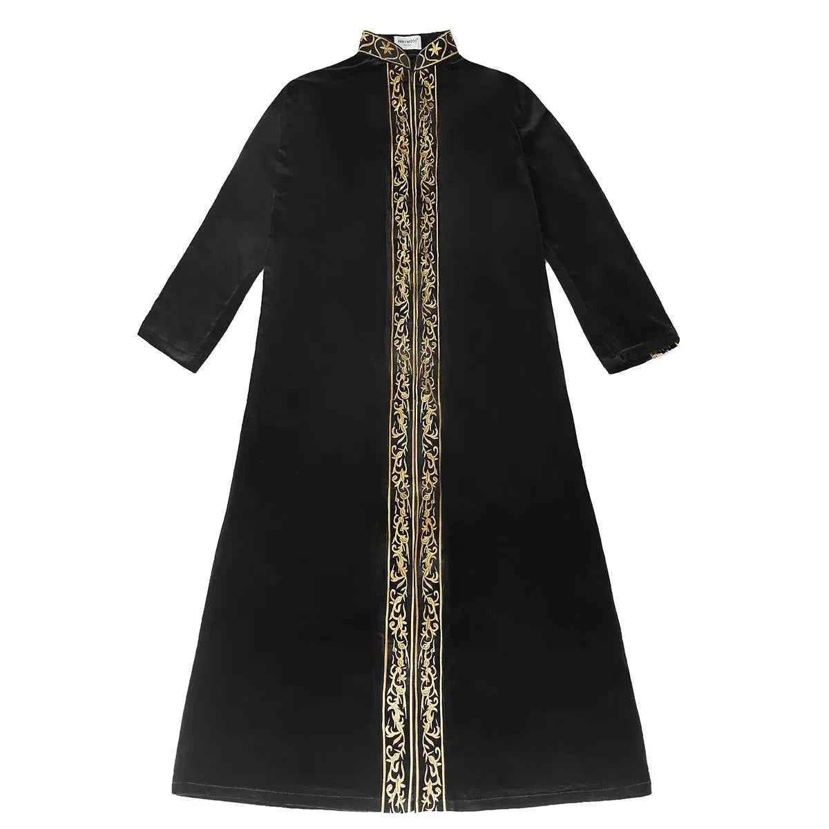 2025  Muslim golden velvet embroidered robe hui thickened embroidered famous thobe for men