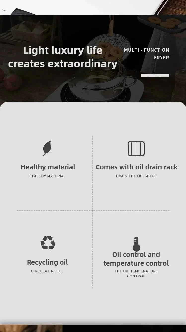 Multifunctional deep fryer with Thermometer and Oil Drip Drainer Rack Household Double Bottom Gas Induction Cooker Kitchen Tools