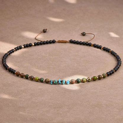Black Onyx Turquoise Necklace for Men 6mm Natural Stone Beaded Energy Jewelry Adjustable Hand-Knotted Men's Necklace Healing Cry