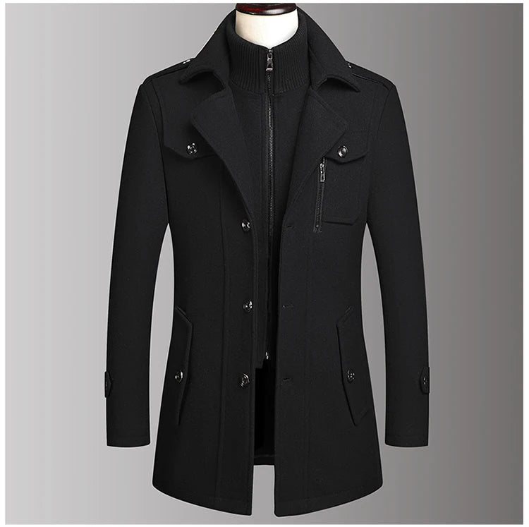 Men's Double Collar Wool Coat  Fashion Handsome Autumn Winter Business Style High Quality Middle-aged Men's Fashion Woolen Coat