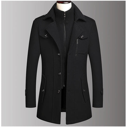 Men's Double Collar Wool Coat  Fashion Handsome Autumn Winter Business Style High Quality Middle-aged Men's Fashion Woolen Coat