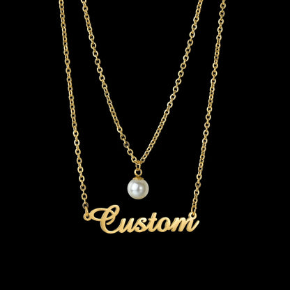 Atoztide Custom Name Necklace Double Layers Zircon Beads Stainless Steel Personalized Pendant Choker for Women Jewelry Gifts