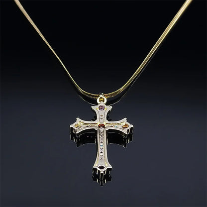 Shiny Hip Hop Zircon Cross Pendant Necklace for Women Stainless Steel Crystal Choker Christian Necklaces Jewelry cruz colgante