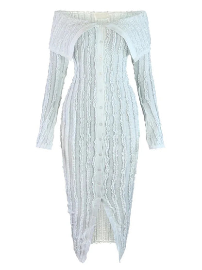 Beyprern Women's Chic Pleated Midi Dress Off Shoulder See-Through Fitted Ruched Party Dress Night Club Outfits Clubwear - AMULET RING STORE