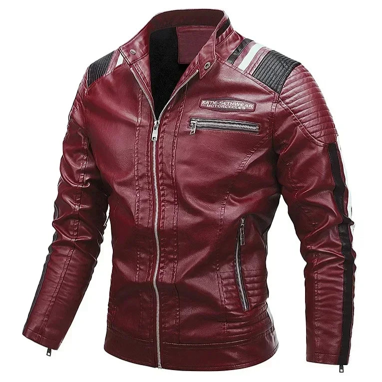 Men's Motorcycle Leather Jacket Standing Collar Coat Jacket Men's Leather Bomber Moto Jackets Baseball Collar PU Bike For Male