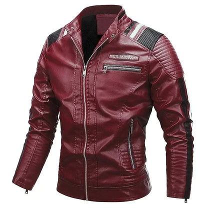Men's Motorcycle Leather Jacket Standing Collar Coat Jacket Men's Leather Bomber Moto Jackets Baseball Collar PU Bike For Male