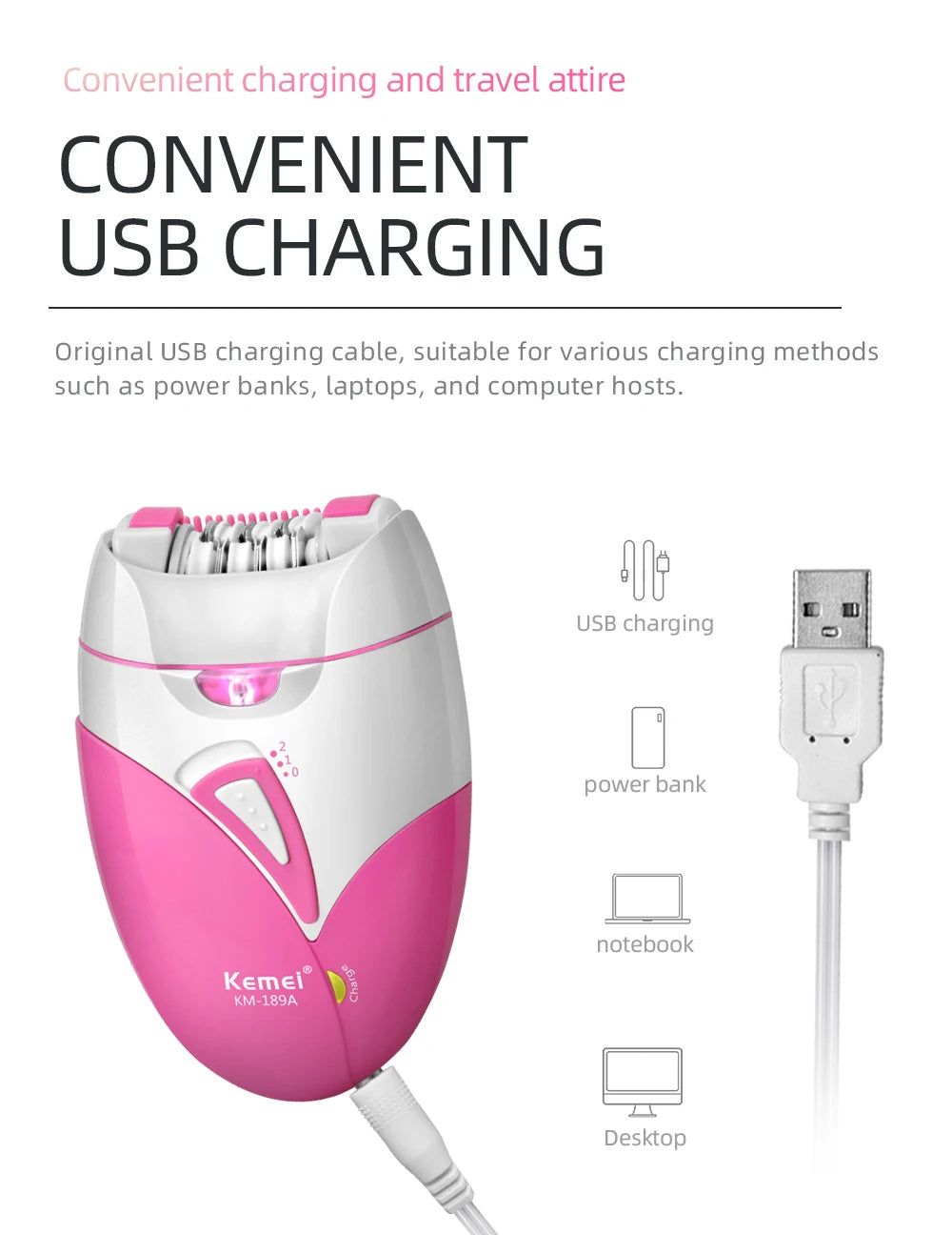 Kemei Women's Electric Epilator Rechargeable Body Hair Removal Machine Shaving for Private Part Bikini Facial Armpit Depilation - AMULET RING STORE