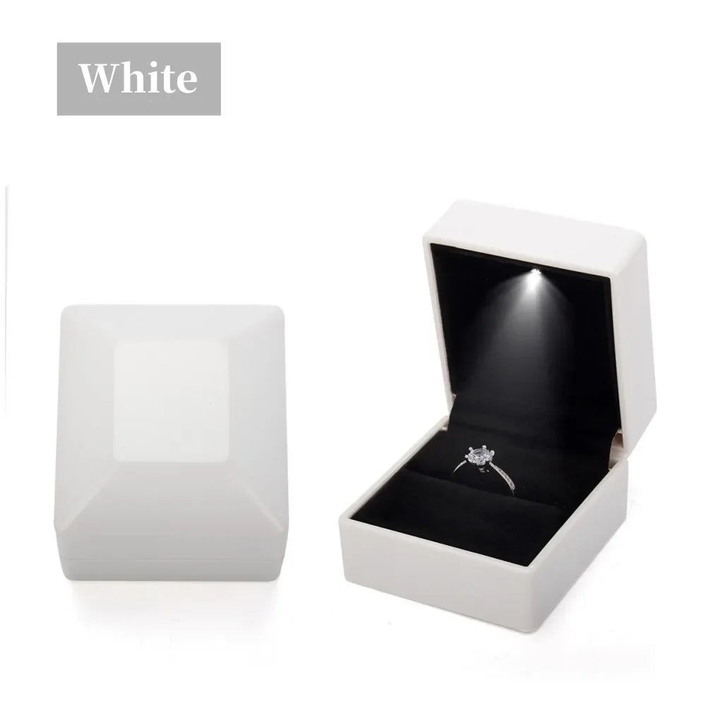New in LED Light Jewelry Box Ring Earrings Earnail Pendant Organizer Imitation Leather Velvet Decorative Gold Frame Storage Box - AMULET RING STORE