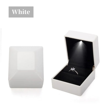 New in LED Light Jewelry Box Ring Earrings Earnail Pendant Organizer Imitation Leather Velvet Decorative Gold Frame Storage Box - AMULET RING STORE