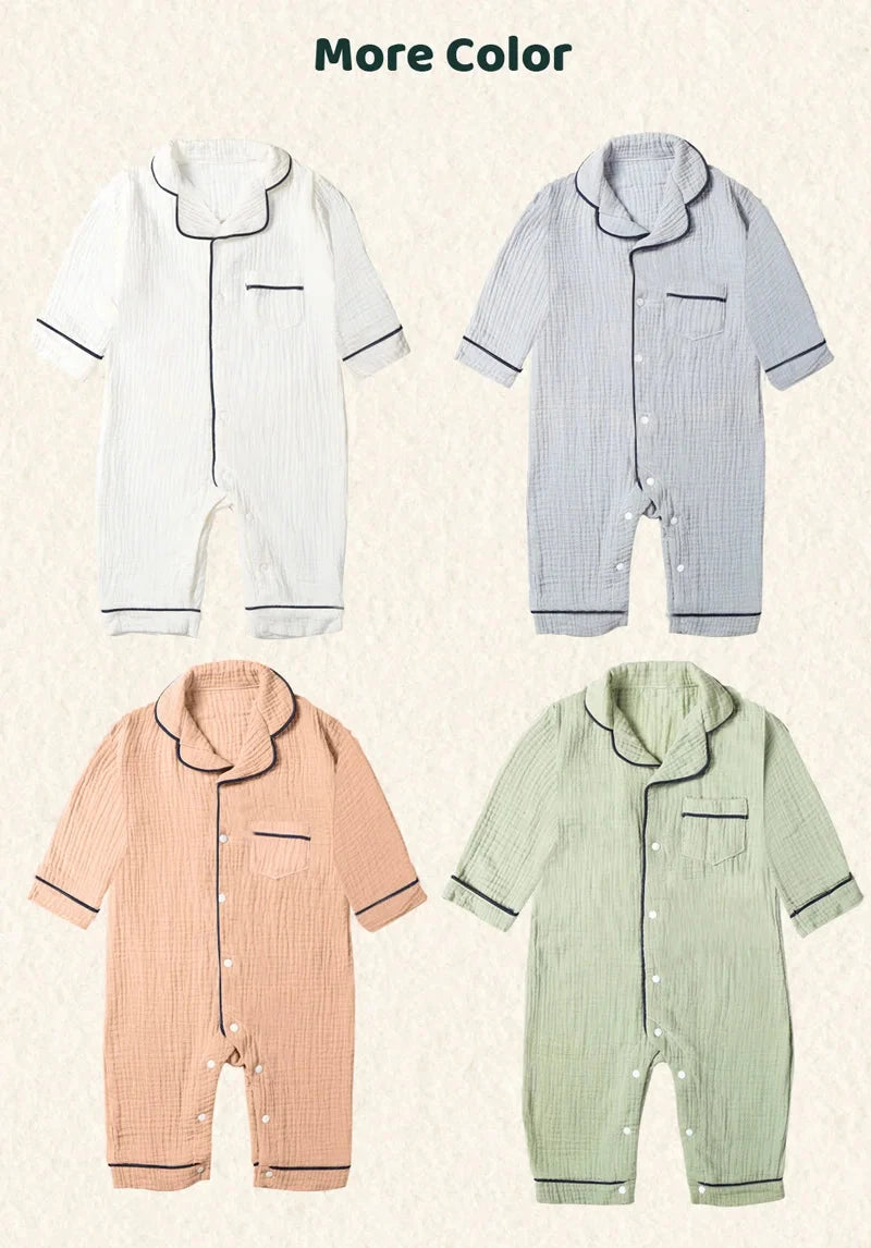 Baby Sleepwear for Boy Girl Organic Cotton White Romper Newborn Pajama Muslin Long-sleeved Onesie Kids Clothe Toddler Jumpsuit - AMULET RING STORE