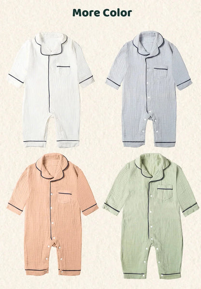 Baby Sleepwear for Boy Girl Organic Cotton White Romper Newborn Pajama Muslin Long-sleeved Onesie Kids Clothe Toddler Jumpsuit - AMULET RING STORE