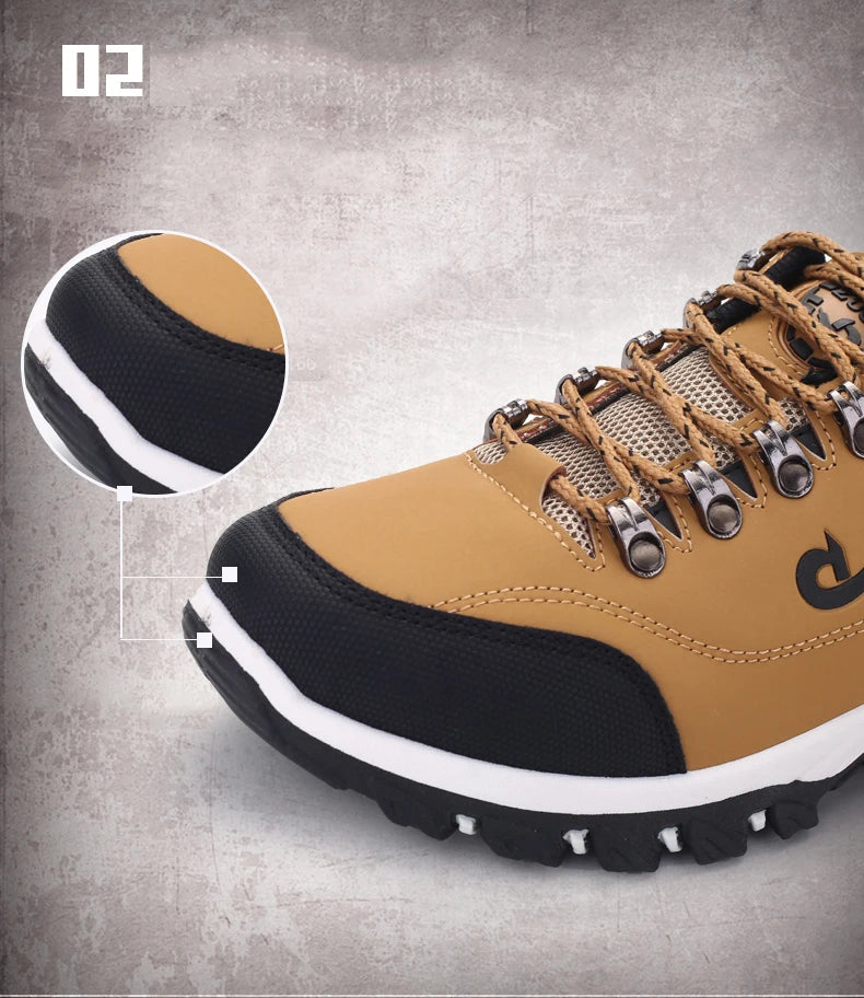 Men's Hiking Shoes Waterproof Leather Outdoor PU Shoes Wear-resistant Men Trekking Walking Hunting Tactical Sneakers - AMULET RING STORE