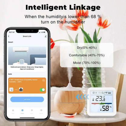 Tuya ZigBee Smart Home Temperature Humidity Sensor with BackLight LCD Works With Google Assistant and Need Tuya Zigbee Hub - AMULET RING STORE