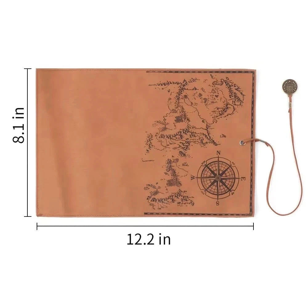 Vintage Treasure Map Pencil Case, Leather Roll-Up Pouch w/ Embossed Buckle, Large Capacity School Office Organizer (Gift) - AMULET RING STORE