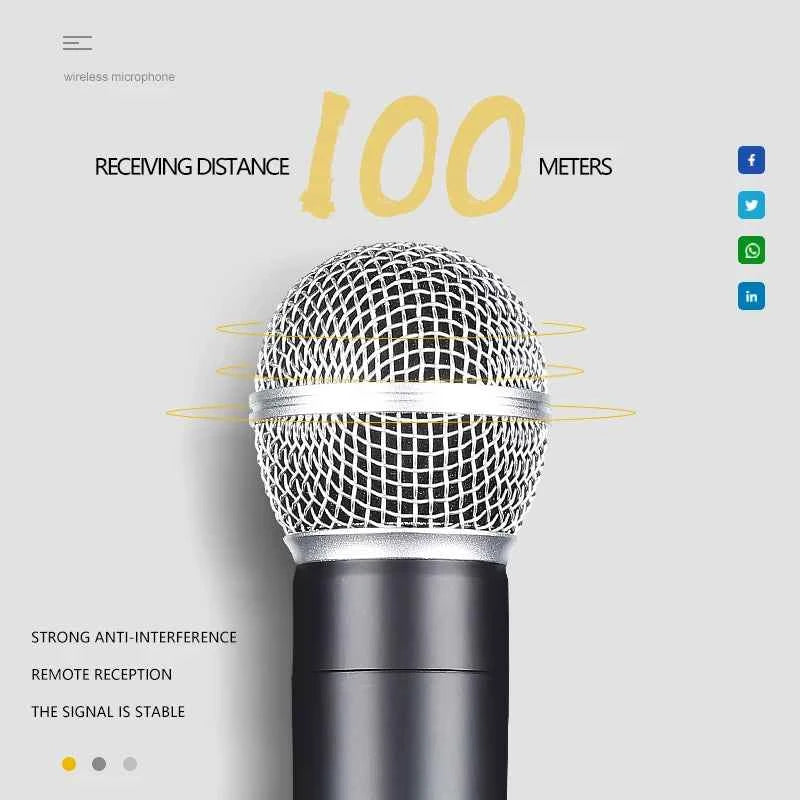 Wireless Microphone Handheld Dual Channels UHF Fixed Frequency Dynamic Mic For Karaoke Wedding Party Band Church Show