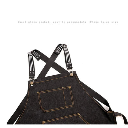 Hairstylist Denim Apron With Wide Shoulder Straps Comfortable Workwear Casual Fashionable Stain Resistant Men and Women Apron - AMULET RING STORE