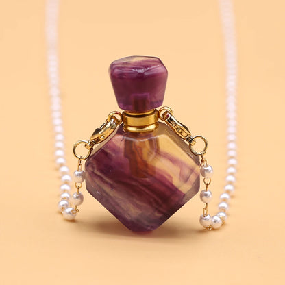 Natural Amethysts Perfume Bottle Pendant Necklace Pearl Chains Essential Oil Diffuser Agates Pendant Necklace For Women Jewerly - AMULET RING STORE