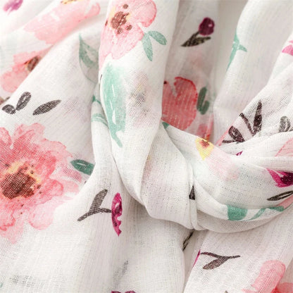 White Pink Flower Women Scarf Shawl Cotton Linen Feeling Tassel Pashmina Muslim Hijab Wrap Lady Viscose Scarf Foulard