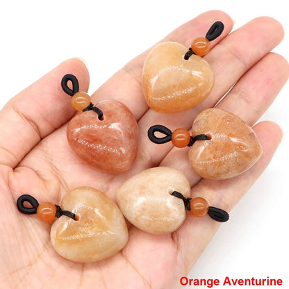 24mm Heart Shape Pendants Natural Stone Healing Crystal Quartz Tiger Eye Energy Gemstones for Jewelry Making DIY Necklace Gifts