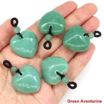 24mm Heart Shape Pendants Natural Stone Healing Crystal Quartz Tiger Eye Energy Gemstones for Jewelry Making DIY Necklace Gifts