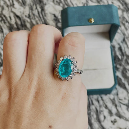 Cellacityi Luxury Paraiba Tourmaline Ring  Sterling Silver Oval shape Finger Rings for Women Sterling Silver Fine Jewelry