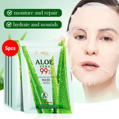 5/10pcs BIOAQUA Aloe Vera Moisturizing Facial Masks for Face Skin Soothing Brightening Firming Hydrating Facial Masks Skin Care - AMULET RING STORE
