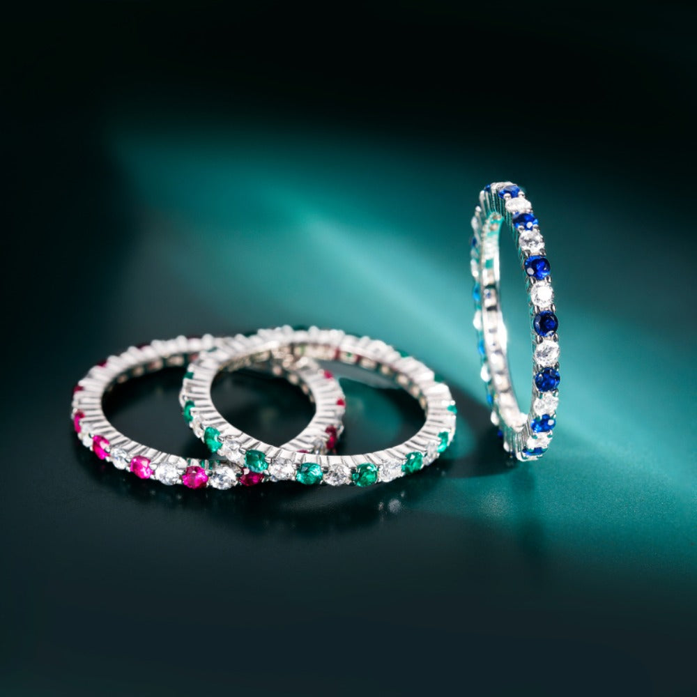 Monkton S925 Sterling Silver Thin Stackable Sapphire Rings for Women Sparkling Wedding Engagement Jewelry Set Кольца