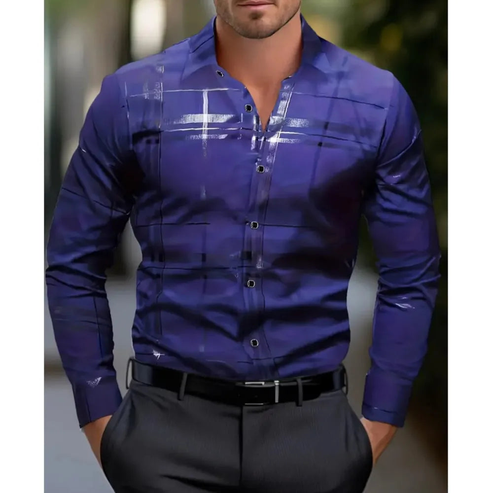 Men's Hawaiian Shirt Blue Striped Printed Shirt Fashion Elegant Summer Beach Shirt Temperament Streetwear Lapel Mens Clothing