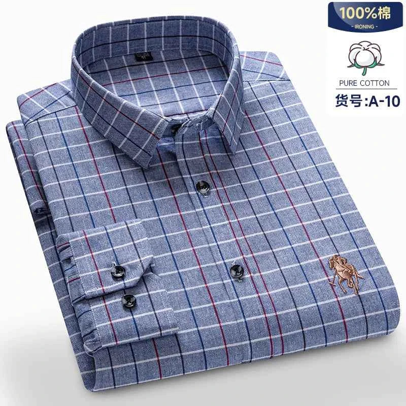 Long Sleeve Shirts For Men Classic Style Turn Down Collar Flannel Plaid Casual Clothing Daily Use Easy Care Soft Material Shirts