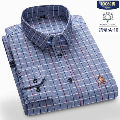 Long Sleeve Shirts For Men Classic Style Turn Down Collar Flannel Plaid Casual Clothing Daily Use Easy Care Soft Material Shirts