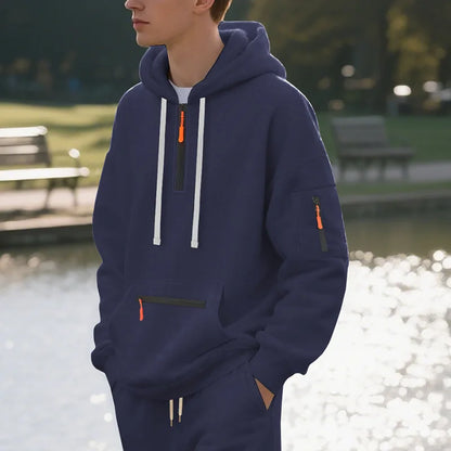 Men's Hooded Fleece Pullover Sporty Casual Jacket European American Style Autumn Winter Warm Comfortable Men's Outerwear