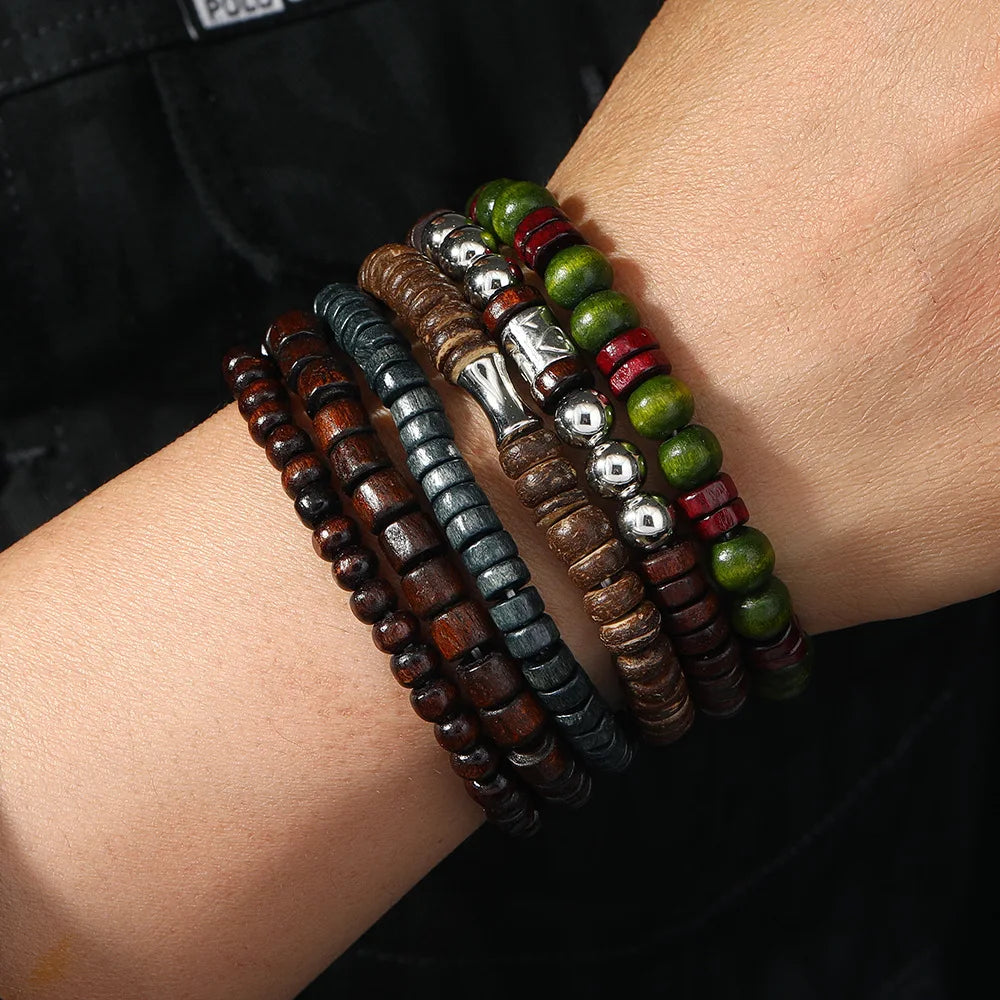 10-Piece Vintage Bohemia Men's Bracelet Set - Stylish Leaves Design