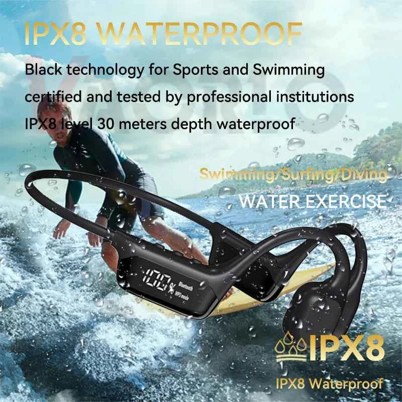 Upgrades Bluetooth 5.4 Bone Conduction Wireless Headphones 30 Meters Depth IPX8 Waterproof Swimming Headsets 32GB RAM MP3 Player