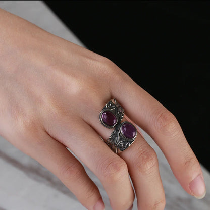 Luxury Vintage Ring Natural Amethyst Rings S925 Silver Jewelry Wedding Anniversary Party Ring Gifts for Women