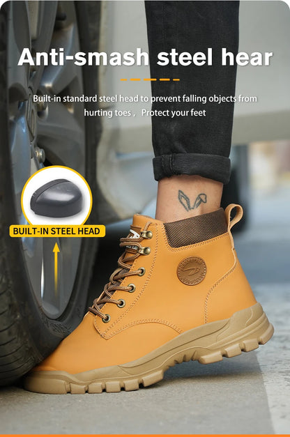 High-top PU anti-smash anti-puncture breathable safety shoes - AMULET RING STORE