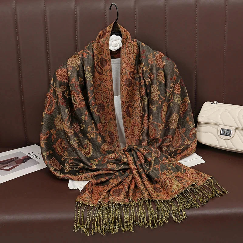 Fashion Autumn Colorful Cashmere Scarf Shawl for Women Pashmina Floral Wrap Female Thick Blanket Soft Bufanda Kerchief